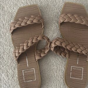 Dolce Vita Braided Double-Strap Square-Toe Sandals in Taupe